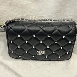 Elegant Black Quilted Bag with Pearl Accents